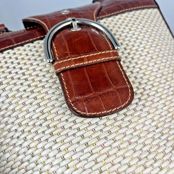 NWT MC Marc Chantal Shoulder Bag Brown Leather Trim Woven Straw Nickel Hardware - Picture 6 of 16